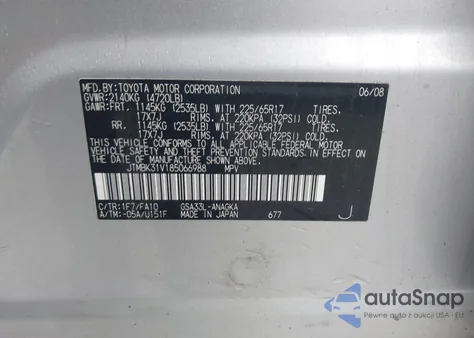 2008 Toyota Rav4 Limited V6 из США, поврежденный, VIN JTMBK31V185066988